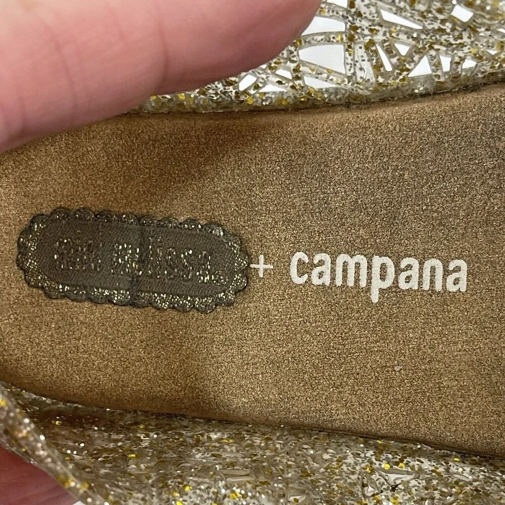 Mini Melissa + Campana Zig Zag Glitter GOLD Mary Jane Jellies Shoes size 2 Girls - Picture 3 of 6